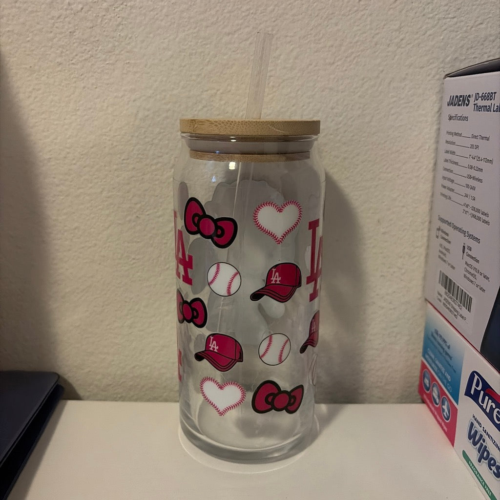 Hello kitty Dodger LA 20oz Glass Cup